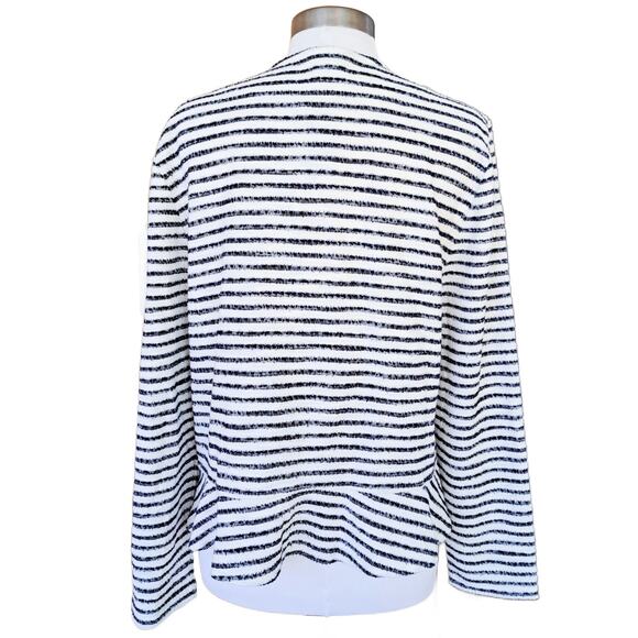 LOFT Navy Stripe Soft Jacket Blazer Size XL Peplum Open Front - Picture 3 of 9